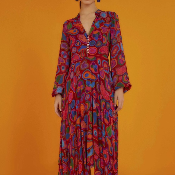 FARM Rio New Red Lisa Sheer Midi Dress Size L - Picture 6 of 6